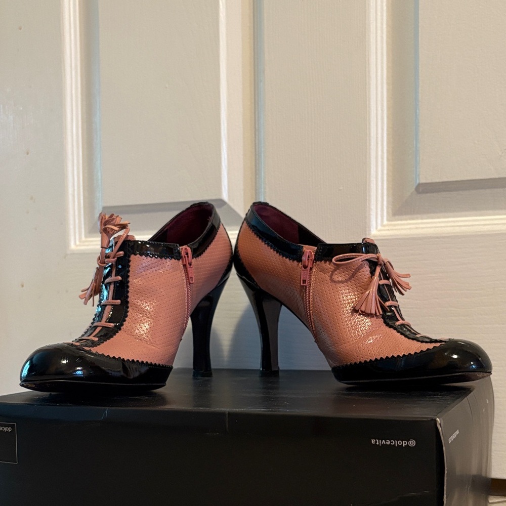 Dolce Vita Pink and Black Lace-Up Heels